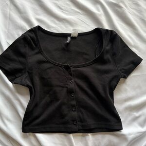 H&M Black Button-Up Crop Top